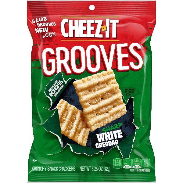 Kellogg's Cheez It Grooves Sharp White Cheddar Crackers 3.25 Ounce Size - 6 Per Case.