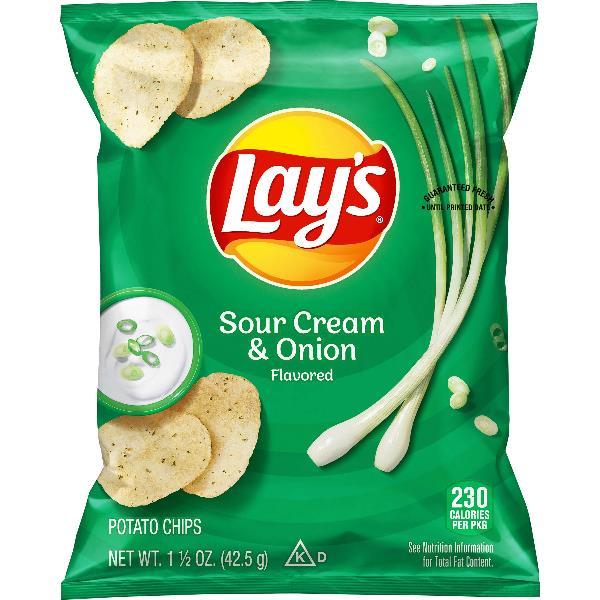 Lay's Potato Chips Sour Cream & Onion 1.5 Ounce Size - 64 Per Case.