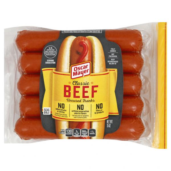 Oscar Mayer Beef Franks, 15 Ounce Size - 12 Per Case.