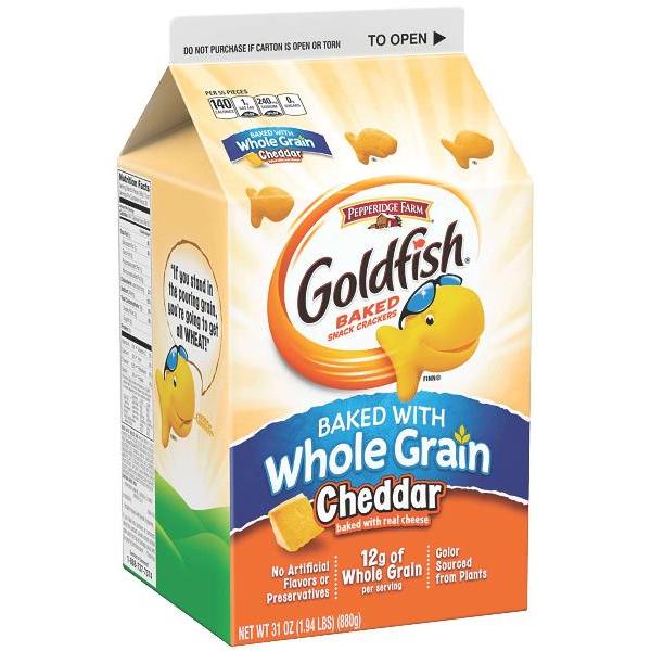 Pepperidge Farms Cracker Goldfish Cheddar Whole Grain 31 Ounce Size - 6 Per Case.