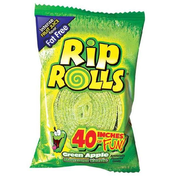 Rip Rolls Green Apple Goods Display Carton 1.4 Ounce Size - 288 Per Case.