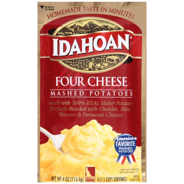 Idahoan Foods Four Cheese Mashed Potatoes Pouch 4 Ounce Size - 12 Per Case.