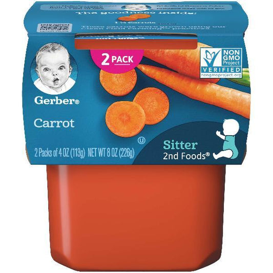 (2 pack of 4 Oz) Gerber 2nd Foods Carrot Baby Food 8 Ounce Size - 8 Per Case.