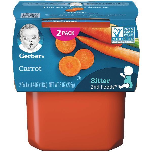 (2 pack of 4 Oz) Gerber 2nd Foods Carrot Baby Food 8 Ounce Size - 8 Per Case.