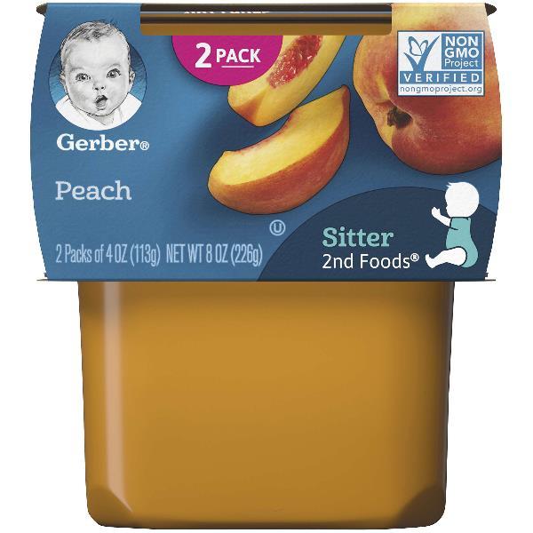 (2 pack of 4 Oz) Gerber 2nd Foods Peach Baby Food 8 Ounce Size - 8 Per Case.