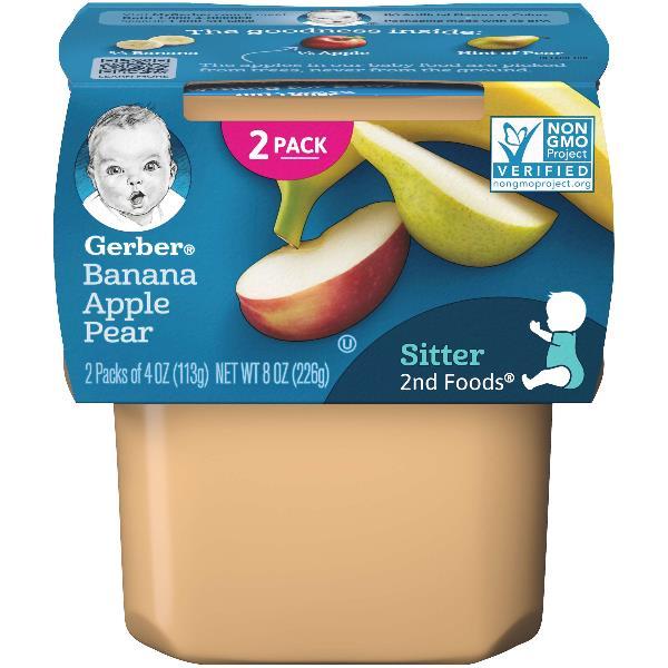 (2 pack of 4 Oz) Gerber 2nd Foods Banana Apple Pear Baby Food 8 Ounce Size - 8 Per Case.