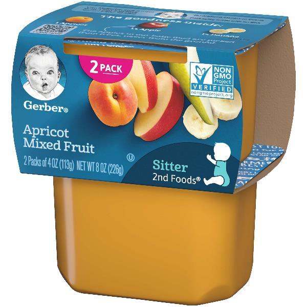 (2 pack of 4 Oz) Gerber 2nd Foods Apricot Mixed Fruit Baby Food 8 Ounce Size - 8 Per Case.