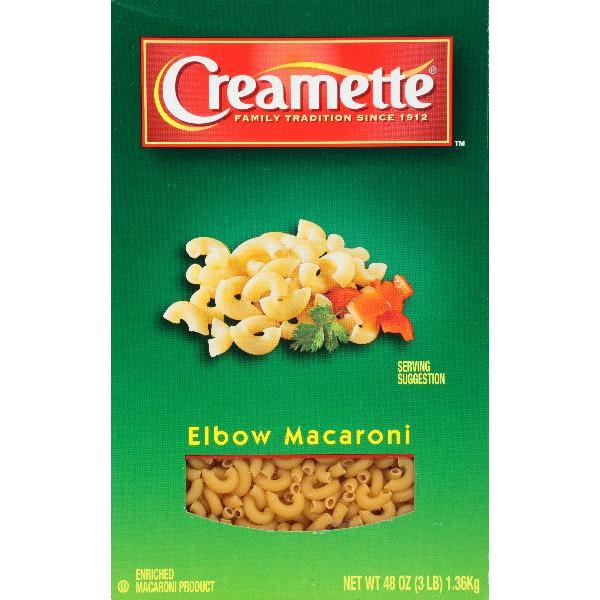 Creamette Small Elbow Pasta 48 Ounce Size - 8 Per Case.