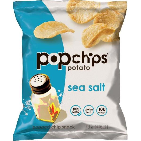 Popchips Sea Salt Potato Chip Snack 0.8 Ounce Size - 24 Per Case.