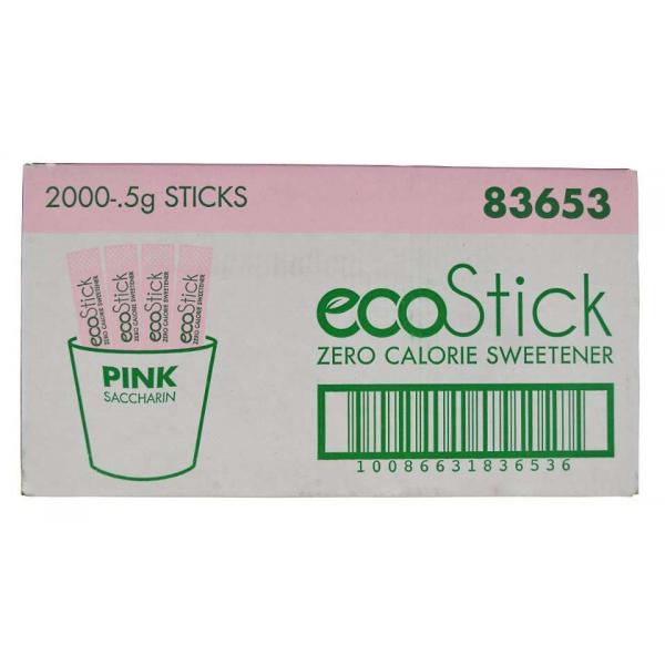 Ecostick Sugar Substitute Saccharin Pink Street 0.5 Grams Each - 2000 Per Case.