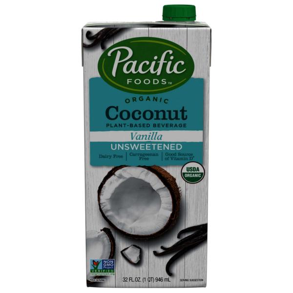 Pacific Foods Organic Coconut Unsweetened Vanilla Plant Based Beverage 32 Fluid Ounce - 12 Per Case.