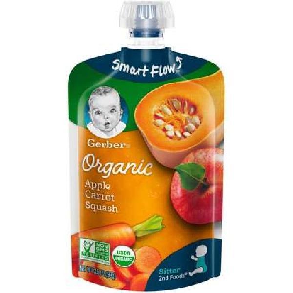 Gerber 2nd Foods Organic Apple Carrot Squash Baby Food Pouch, 3.5 Ounce Size, 6 Per Box - 2 Boxes Per Case.