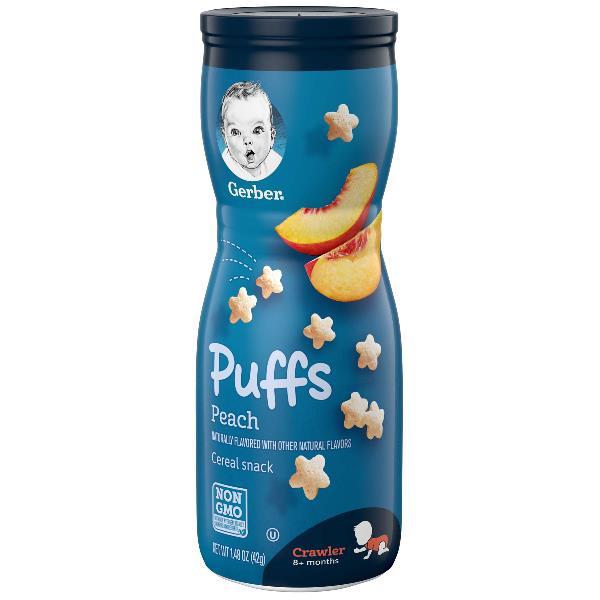 Gerber Graduates Cereal Snacks Peach Puffs 1.48 Ounce Size - 6 Per Case.