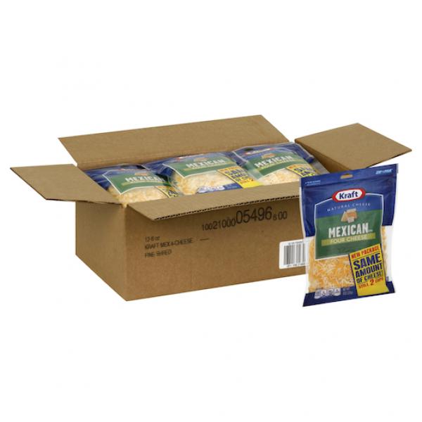 Kraft Shredded Mexican Four Cheese, 8 Ounce Size - 12 Per Case.