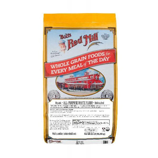 Bob's Red Mill Organic Unbleached White All Purpose Flour 25 Pound Each - 1 Per Case.