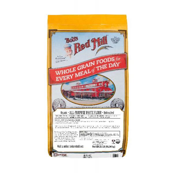 Bob's Red Mill Organic Unbleached White All Purpose Flour 25 Pound Each - 1 Per Case.