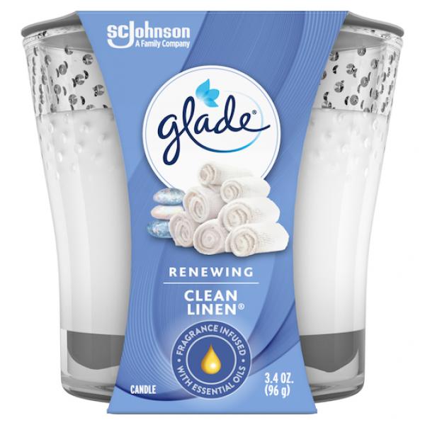 Glade Candle Clean Linen 3.4 Ounce Size - 6 Per Case.