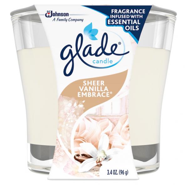 Glade Candle Sheer Vanilla Embrace 3.4 Ounce Size - 6 Per Case.