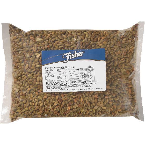 Fisher Roasted Sea Salt Pepitas 5 Pound Each - 1 Per Case.