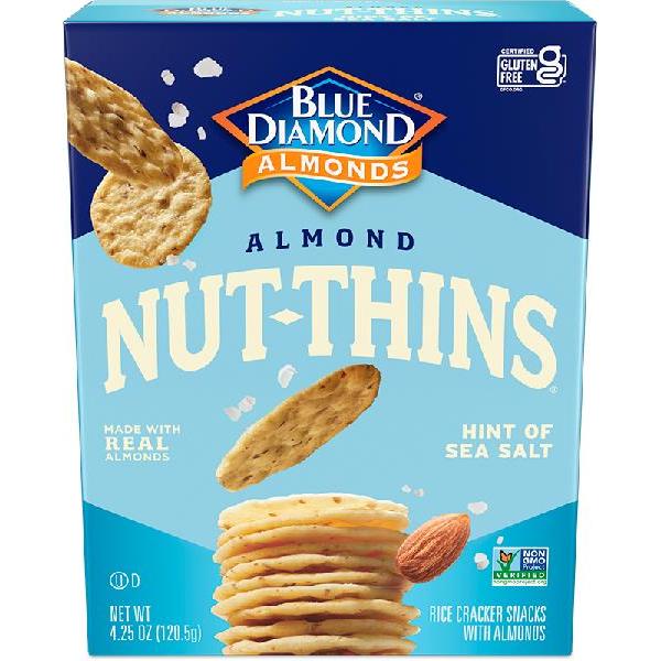 Blue Diamond Nut Thins Hint Of Sea Salt 4.25 Ounce Size - 12 Per Case.