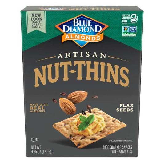 Blue Diamond Artisan Nut Thins Flax Seed 4.25 Ounce Size - 12 Per Case.