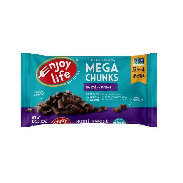 Enjoy Life Semi Sweet Dairy Free Mega Chocolate Chips Vegan 10 Ounce Size - 12 Per Case.