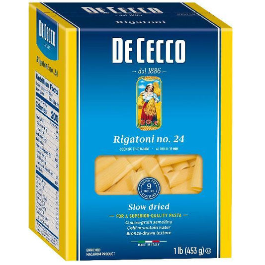 De Cecco Enriched Macaroni Rigatoni 1 Pound Each - 12 Per Case.