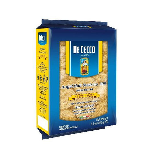 De Cecco Enriched Macaroni Angel Hair Pasta 8.8 Ounce Size - 12 Per Case.