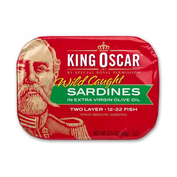 King Oscar Sardines Layer In Extra Virgin Olive Oil 3.75 Ounce Size - 12 Per Case.