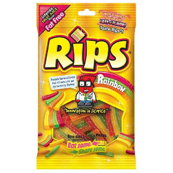 Rips Bite Size Peelable Rainbow Pieces Peg Bag 4 Ounce Size - 12 Per Case.