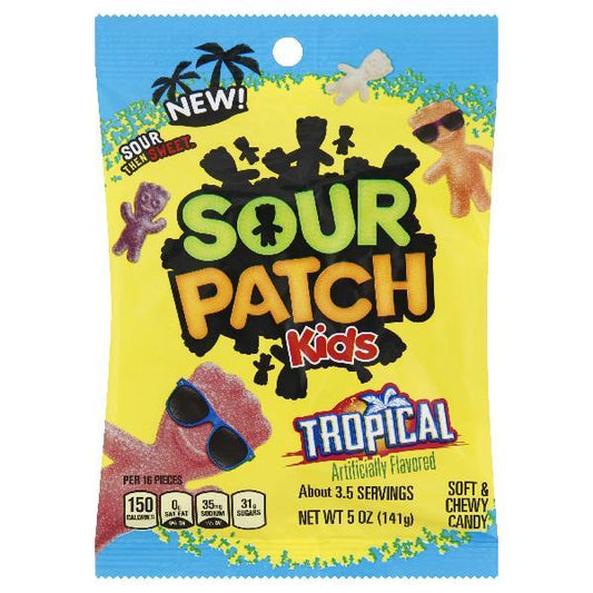 Sour Patch Kids Soft Candy Tropical Fat Freez 5 Ounce Size - 12 Per Case.