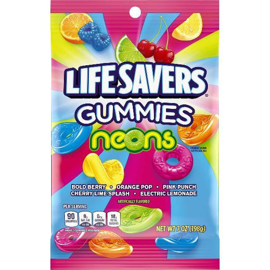 Life Savers Gummies Neons Peg 7 Ounce Size - 12 Per Case.