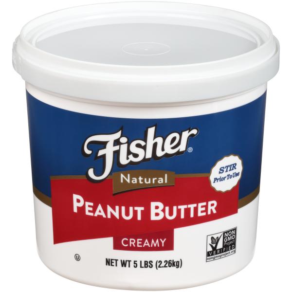 Tub Of Fisher Natural Creamy Peanutbutter 80 Ounce Size - 3 Per Case.