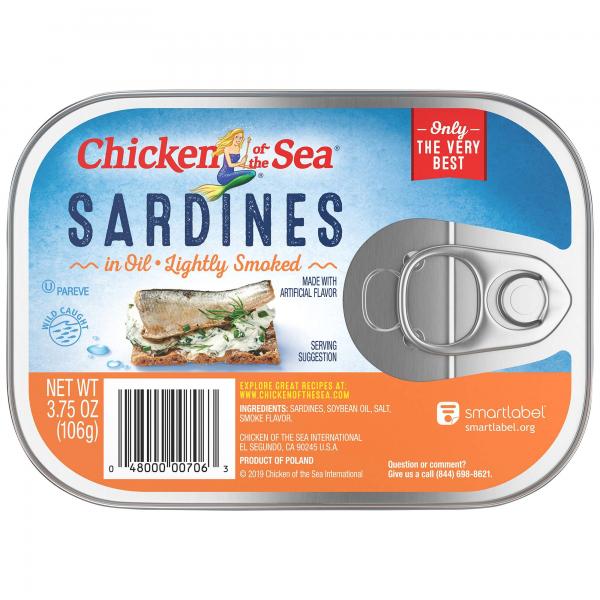 Chicken Of The Sea Sardines In Oil Lightly Smoked 3.75 Ounce Size - 18 Per Case.