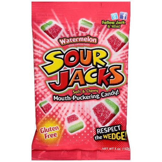 Sour Jacks Candy Watermelon Sour 5 Ounce Size - 12 Per Case.