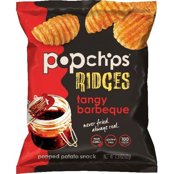 PopchipsTangy Barbeque Ridges Kosher Popped Potato Snack 0.8 Ounce Size - 24 Per Case.