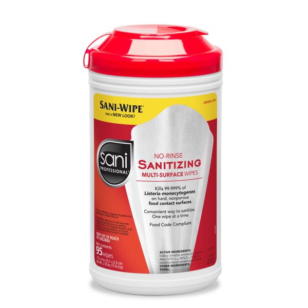 Sani Professional Nice Pack Sanitizing Wipes No Rinse 95 Count Packs - 6 Per Case.