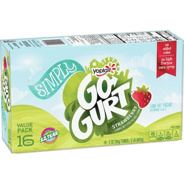 Yoplait® Simply Go Gurt® Yogurt Single Serve Tube Strawberry 32 Ounce Size - 6 Per Case.