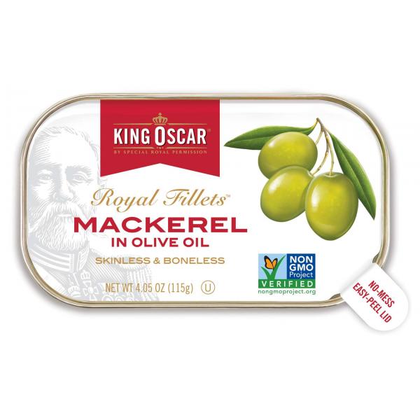 King Oscar Royal Fillet Skinlessboneless Mackerel In Olive Oil 4.05 Ounce Size - 12 Per Case.