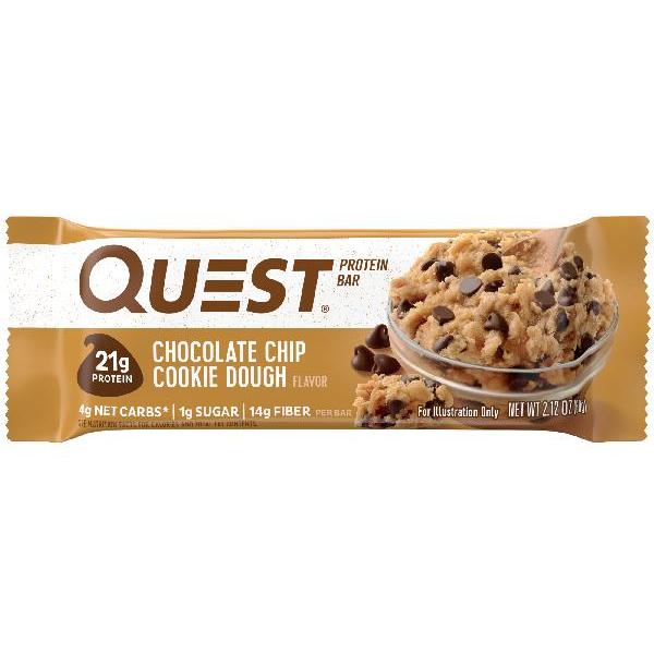 Quest Bar Chocolate Chip Cookie Dough 2.12 Ounce Size - 144 Per Case.