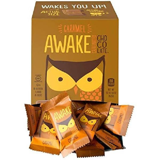 Caffeinated Chocolate Bites Singles Caramel 0.58 Ounce Size - 300 Per Case.