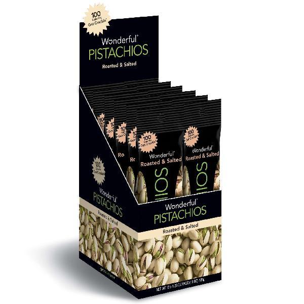 Wonderful Pistachios Pistachio Roasted & Salted Tube 1.25 Ounce Size - 120 Per Case.