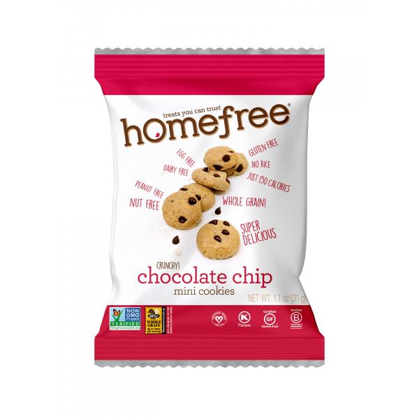 Chocolate Chip Mini Cookies Gluten Free Nutfree Bags 1.1 Ounce Size - 64 Per Case.