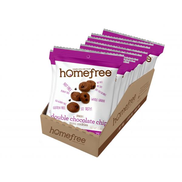 Double Chocolate Chip Mini Cookies Gluten Free Nut Free Tray 0.95 Ounce Size - 10 Per Case.