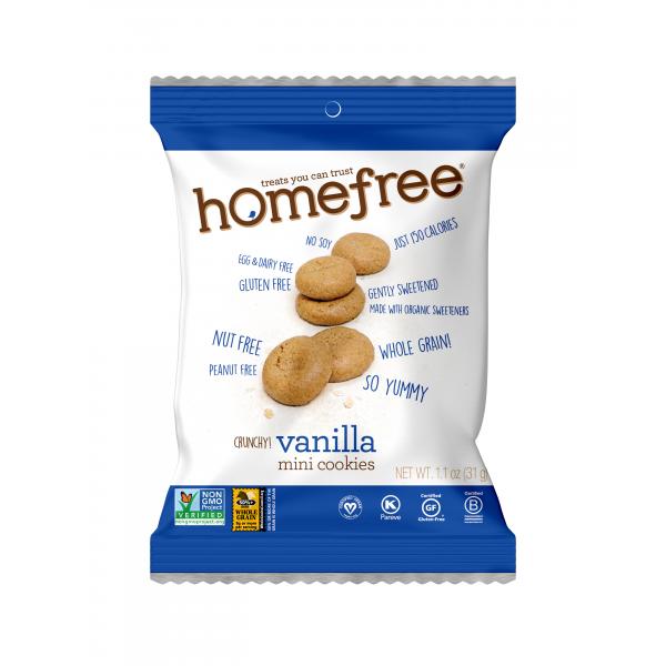 Vanilla Mini Cookies Organic Gluten Free Nut Free Bags 1.1 Ounce Size - 30 Per Case.