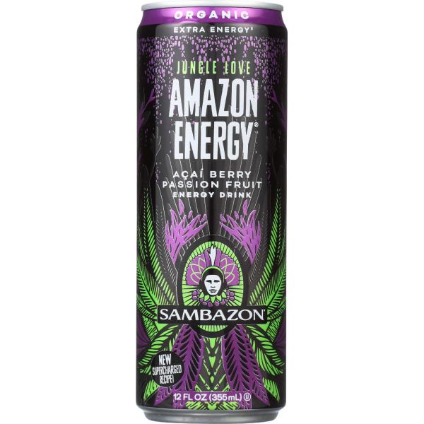 Sambazon Jungle Love Amazon Energy Acai Berry Passionfruit Energy Drink Organic 12 Fluid Ounce - 12 Per Case.