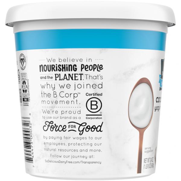 So Delicious Cultured Coconut Plain Yogurt Made With Organic Coconut 24 Ounce Size - 6 Per Case.