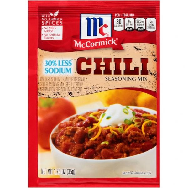 Mccormick Chili Seasoning Mix Less Sodium 1.25 Ounce Size - 12 Per Case.