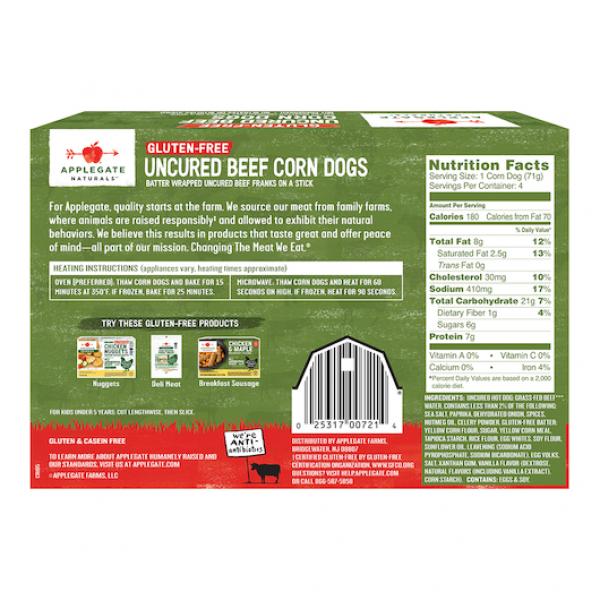 Applegate Corn Dogs Gluten Free Natural 10 Ounce Size - 12 Per Case.