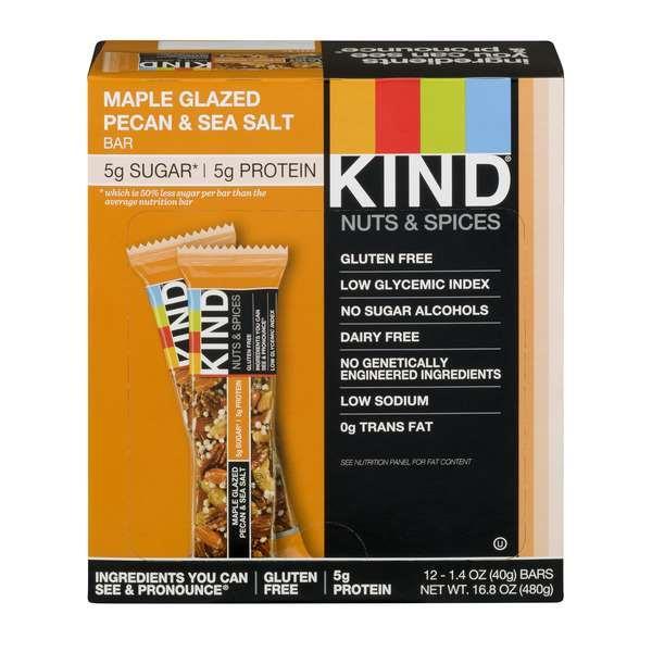 Kind Healthy Snacks Maple Glazed Pecan Sea Salt Bar 1.4 Ounce Size - 72 Per Case.